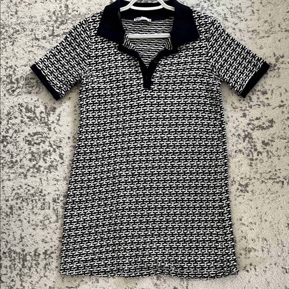 Navy & White Knit Polo Dress